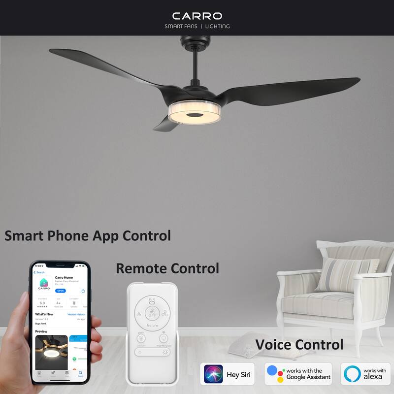 CARRO Felix 60" ABS 3-Blade Indoor Smart Ceiling Fan with Light and Remote