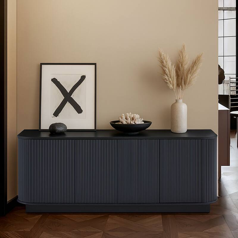 Minimalist Design Wooden Sideboard Buffet Cabinet with Adjustable Internal Shelves and Cable Management Holes - Black