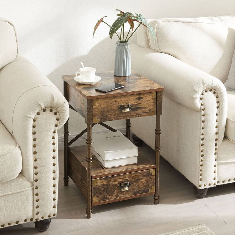Vintage 2 Drawers Nightstand Set of 2 ,Rustic Brwon