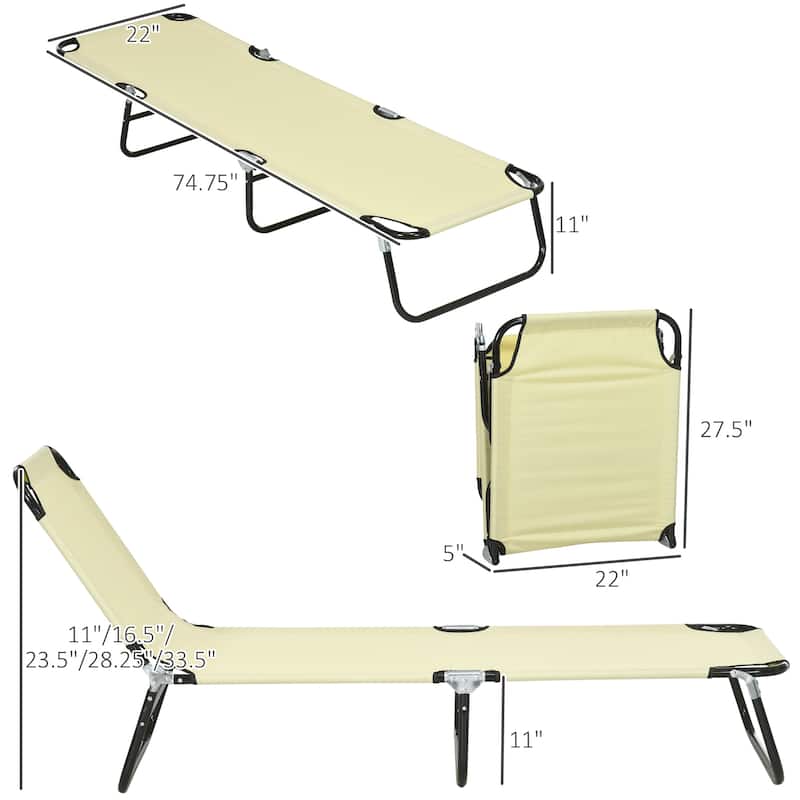 Outsunny Folding Chaise Lounge Pool Chairs, Set of 2 Outdoor Sun Tanning Chairs, Five-Position Reclining