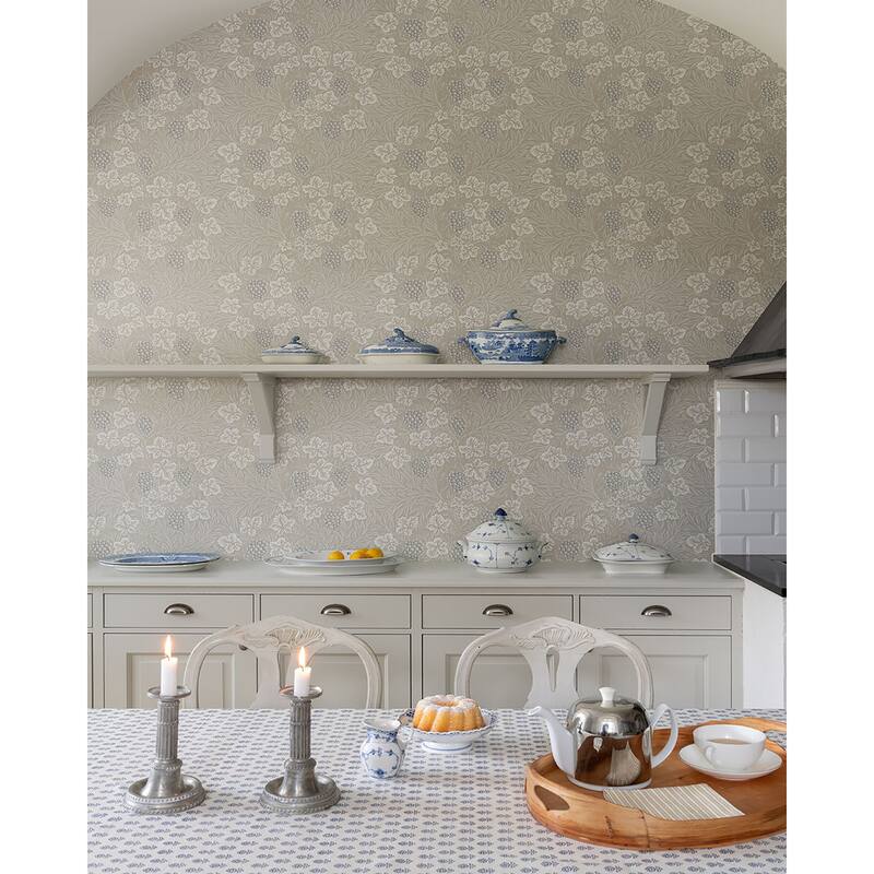 A-Street Prints Vine Light Grey Woodland Fruits Wallpaper