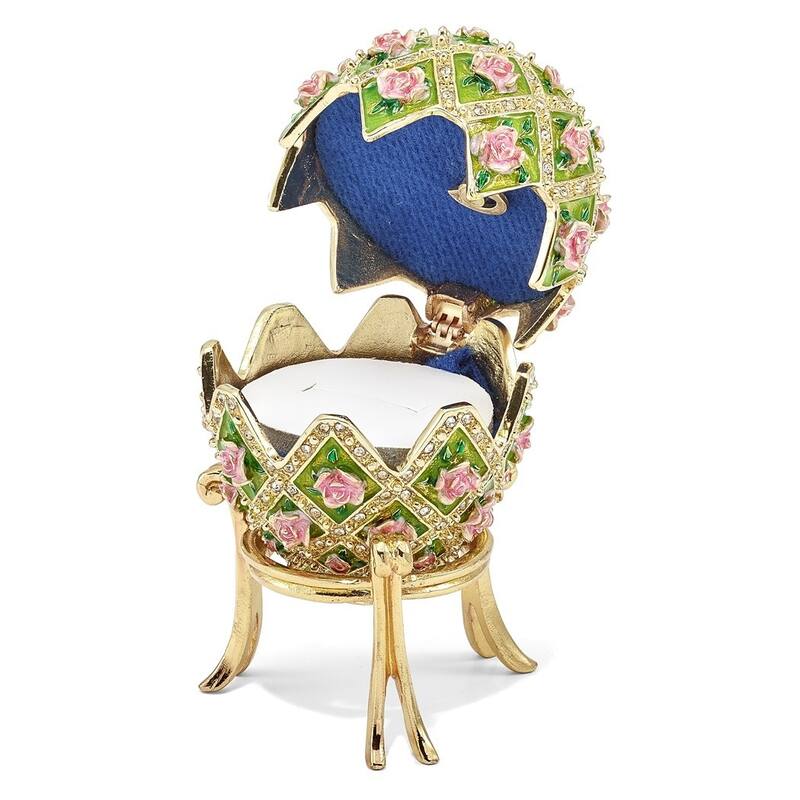 Curata Pewter Crystals Gold-Tone Enameled Rose Garden Floral (Plays Memory) Musical Egg - 2.5" x 4"