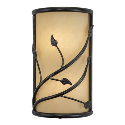 Vine 2 Light Black Rustic Flush Wall Sconce Amber Glass - 9.25-in W x 15-in H x 5-in D