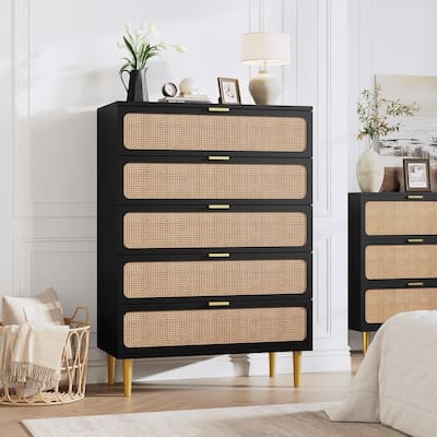 Rattan 5 Drawer Dressers for Bedroom, Hallway