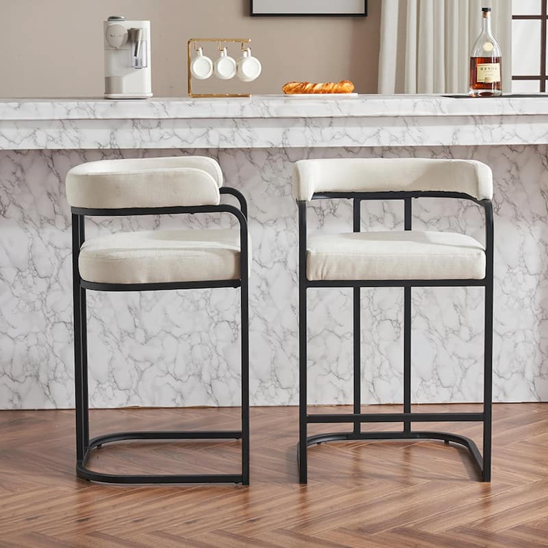 Modern Chenille Bar Stools Set of 2, Upholstered Counter Height Chairs