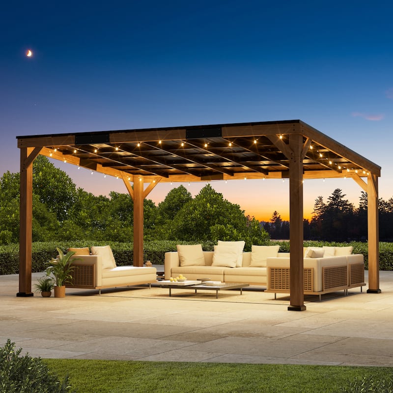 Supreme Cedar Wood Gazebo 12' x 16' with Hardtop Slope Roof, Wooden Grill Gazebo with Durable and Rot-Resistant