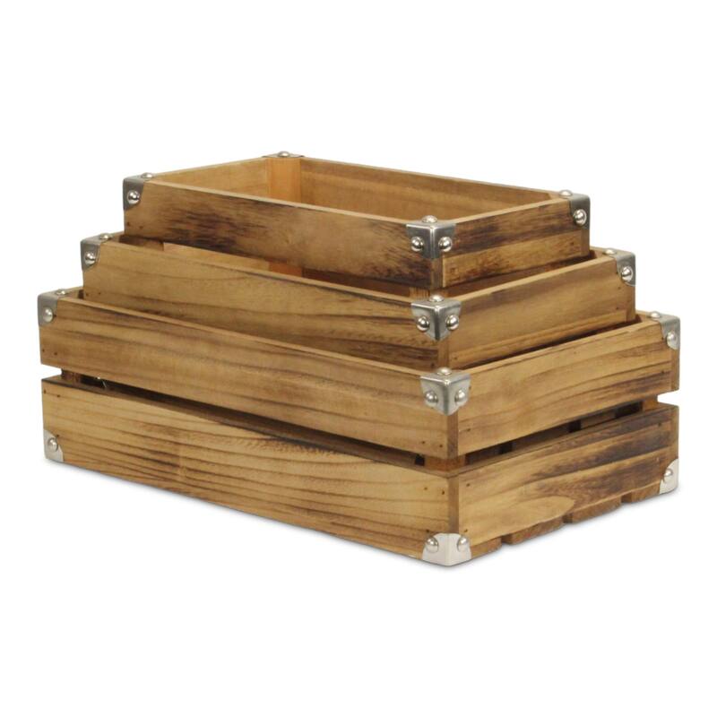 Rustic Farmstead Dark Brown Wooden Studded Crate Set