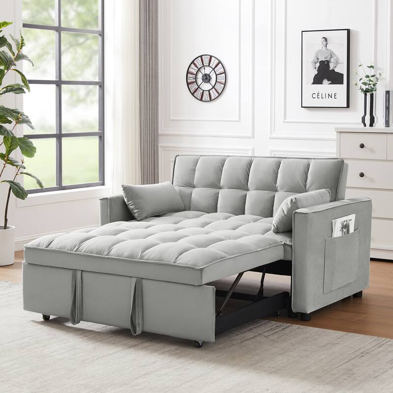 Modern Velvet Loveseat Futon Sofa Couch Pullout Bed,Small Love Seat - Gray
