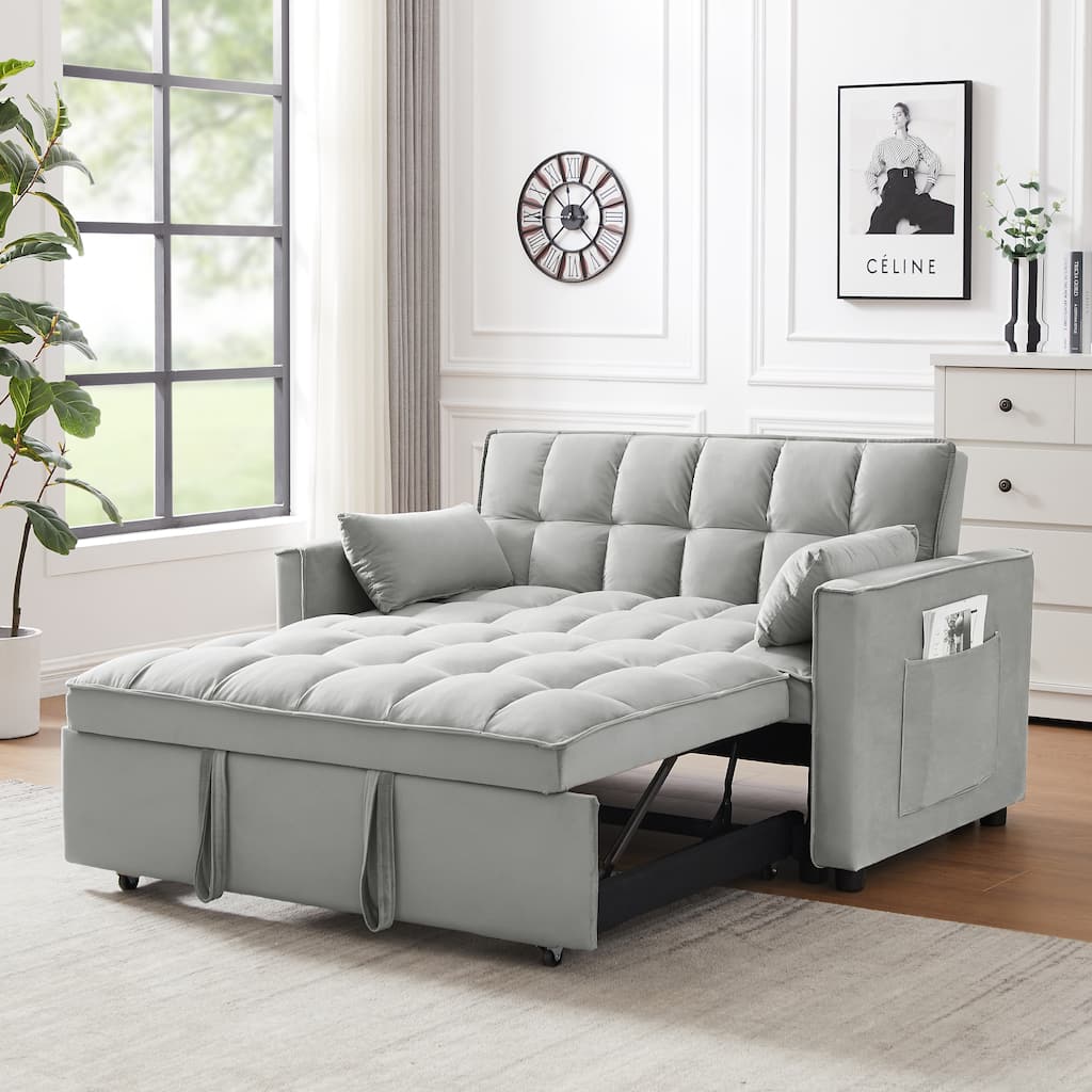 Modern Velvet Loveseat Futon Sofa Couch Pullout Bed,Small Love Seat