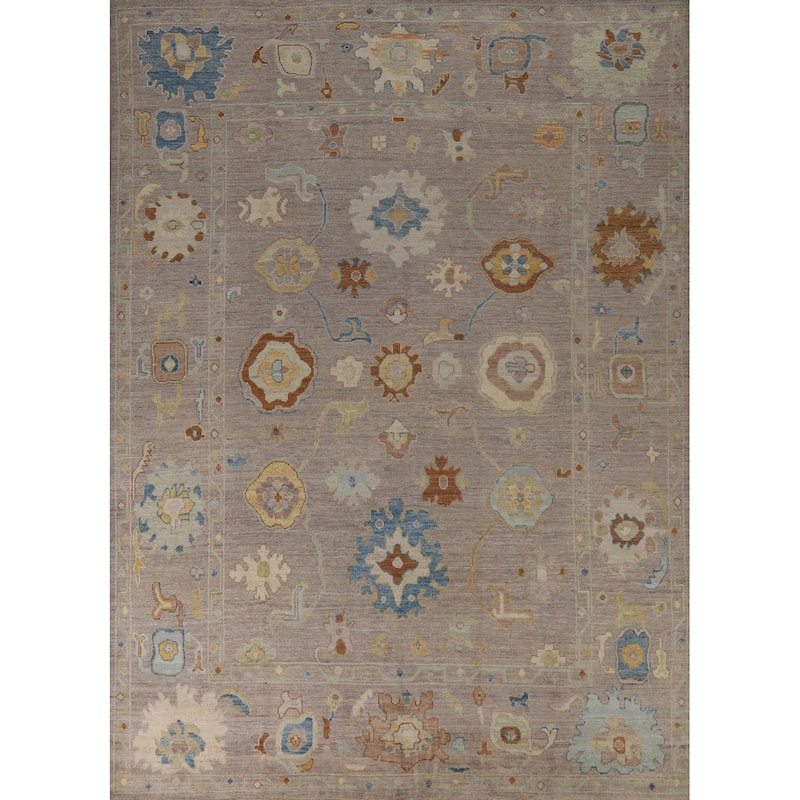 Hand Knotted Oriental 100% Wool Carpet Transitional All-Over Beige & Ivories Oushak Area Rug - 10' 2'' X 8' 0''