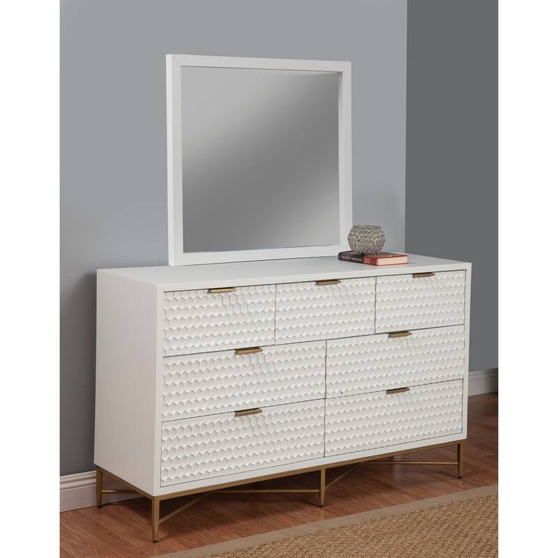 Origins by Alpine White Pearl Wood Mirror in White
