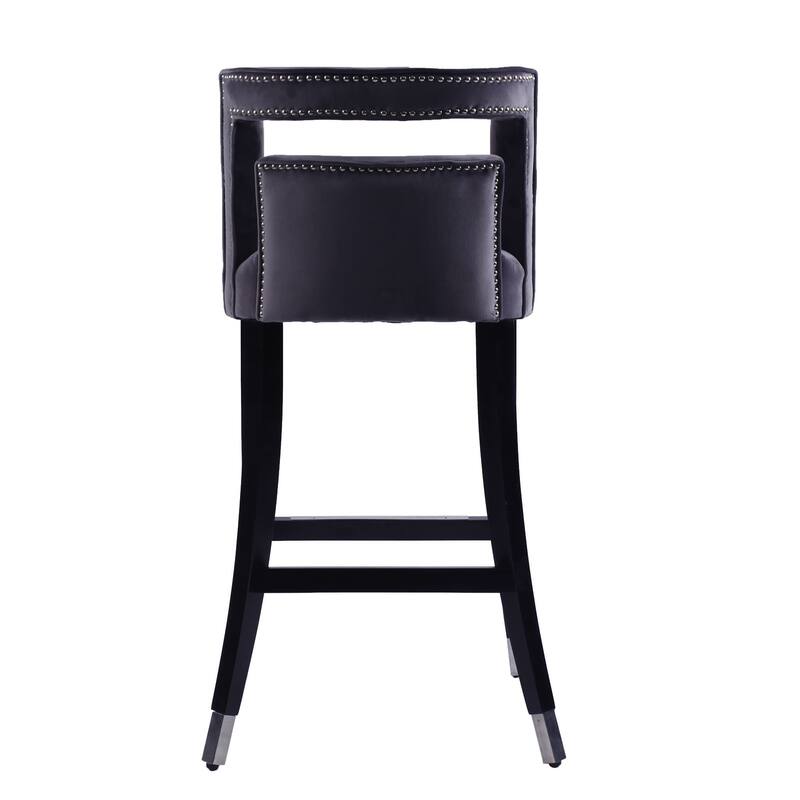 Bar Stools Set of 2 With Button Tufted Decoration and Wooden Legs Modern Velvet Bar Chairs For Kitchen Dining Room Home Bar