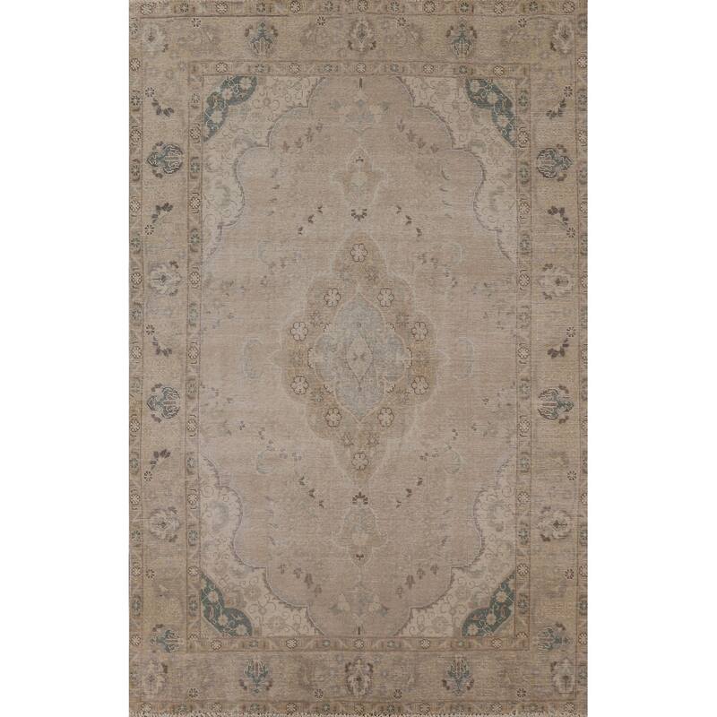 Vintage Distressed Tabriz Persian Rug Handmade Oriental Wool Carpet - 6'4" x 9'3"