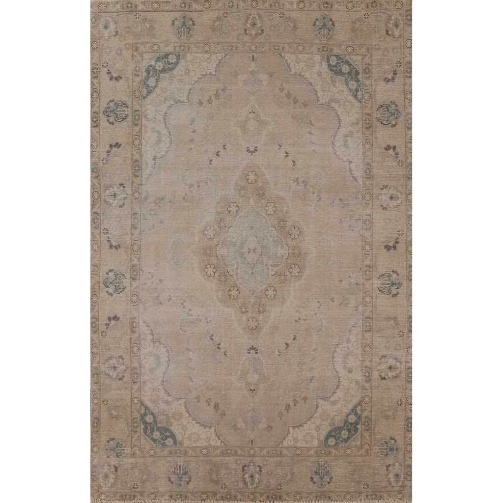 Vintage Distressed Tabriz Persian Rug Handmade Oriental Wool Carpet - 6'4" x 9'3"
