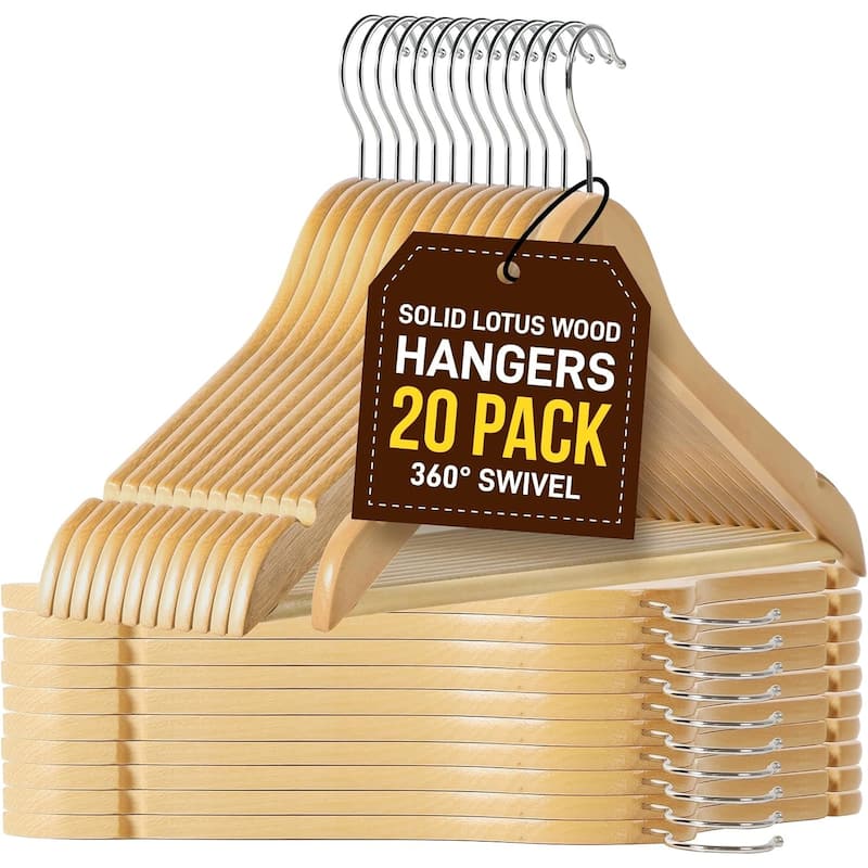 Solid Wooden Hangers for Clothes - Heavy Duty Suit Hanger Set