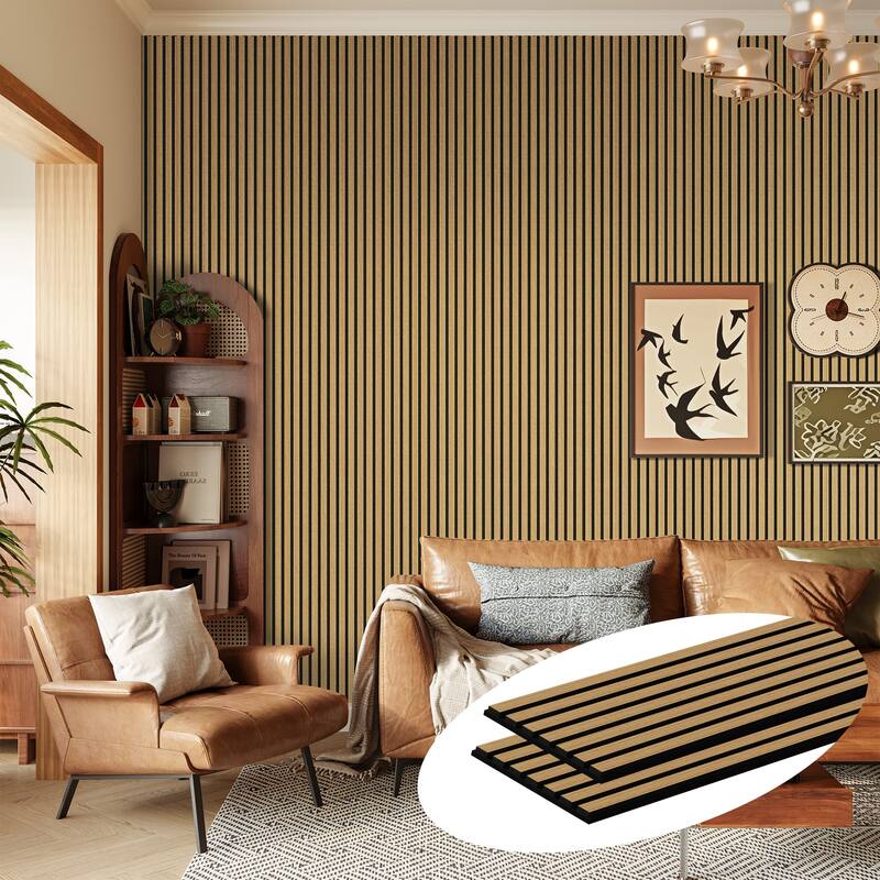 2Pcs Wood Slat Acoustic Wall Panels - 2pcs x 106" x 20.5" - American Oak