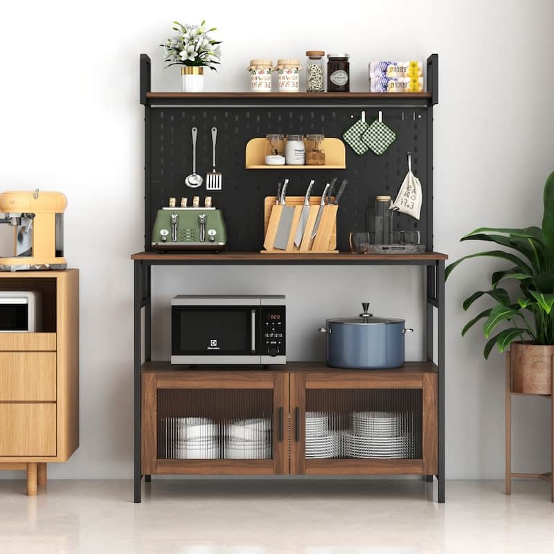 39.37" Kitchen Bakers Rack Storage Shelf with Cabinet and Shelves