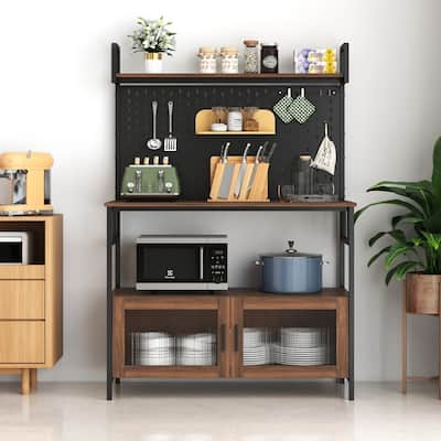 39.37" Kitchen Bakers Rack Storage Shelf with Cabinet and Shelves
