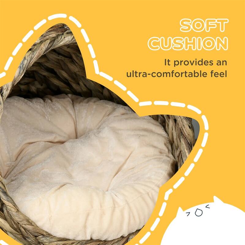 Raised Cat Bed with Rotating Cozy Basket Soft Cushion for Small Cats Up to 11 lbs