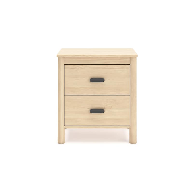 Abis Nightstand, 2 Drawers, Natural Brown Wood, Black Handles, 24 Inch