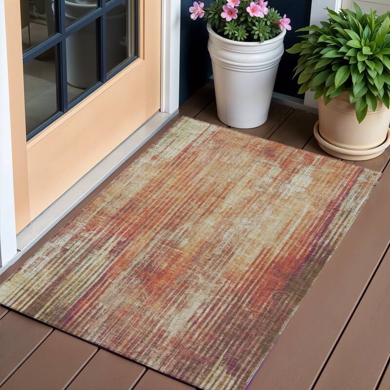 HomeRoots Striped Transitional Rectangle Outdoor Rug - 3' x 5'