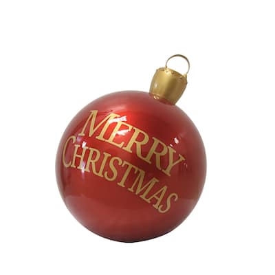 Commercial Merry Christmas Fiberglass Ball Ornament Outdoor Decoration - 26" - Red and Gold