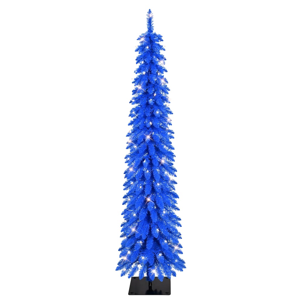 Puleo International 6' Pre-Lit Artificial Blue Alpine Pencil Tree