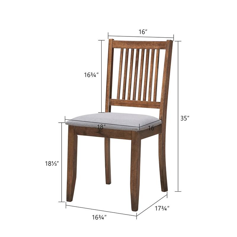 Farmhouse 18"Wide Slat Back Upholstered Seat Wood Dining Chairs - 17.75L×18W×35H