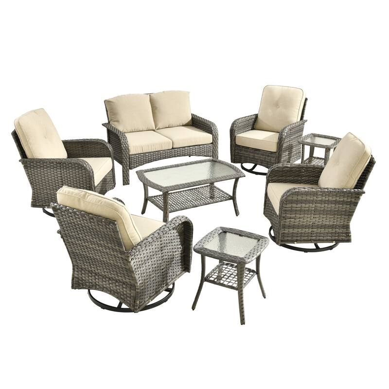 XIZZI Outdoor Patio Furniture Wicker Sofa Swivel Chair Set