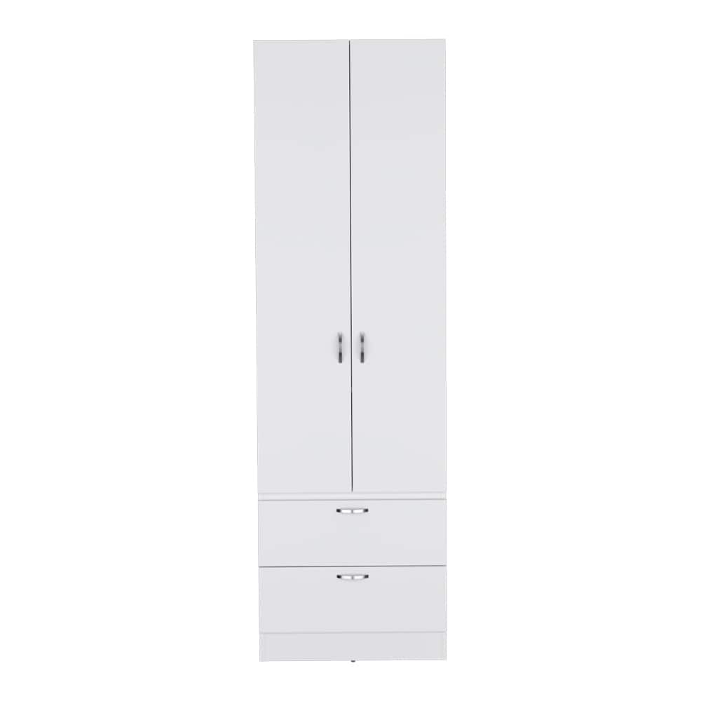 19.5" Modern Double-door Armoire with Hanging Rod, One Shelf and Two Exterior Drawers