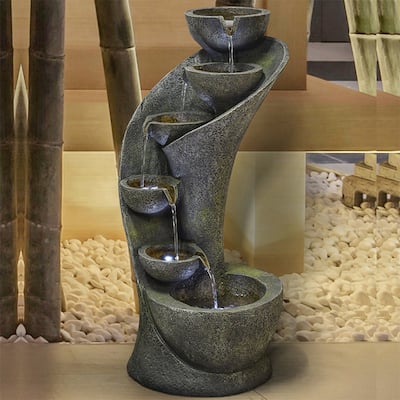 Curved Outdoor Cascading Water Fountain w/LED light
