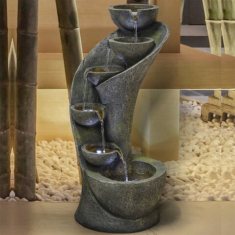 Curved Outdoor Cascading Water Fountain w/LED light