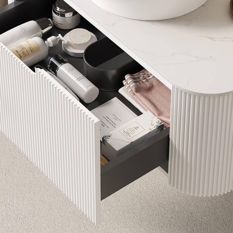 Wall Mounted Bathroom with White Round Ceramic Basin and Drawer