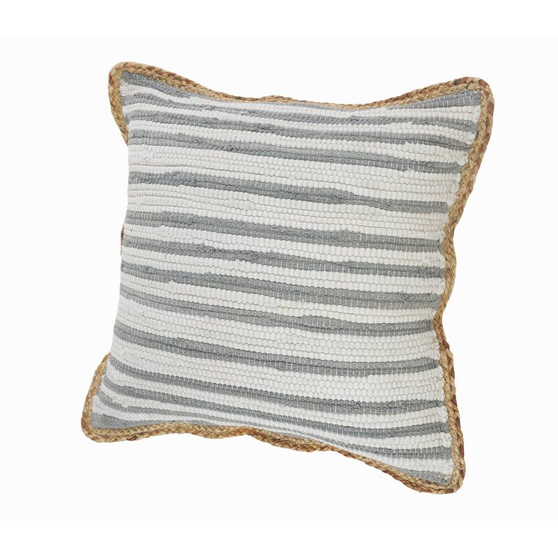 18" Gray and White Striped Bordered Square Throw Pillow