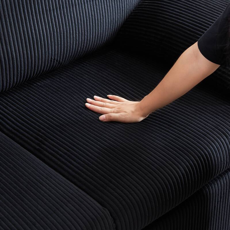 65" Corduroy 2-Seater Sleeper Sofa, 3-in-1 with Storage and Side Pocket