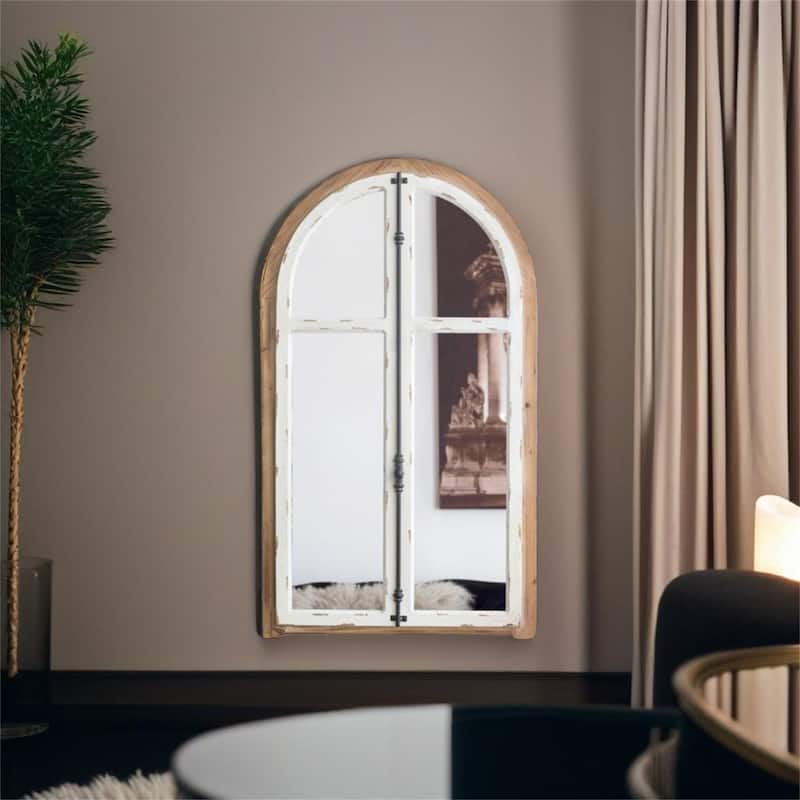 Arch Wood Wall Mirror - Brown Antique White