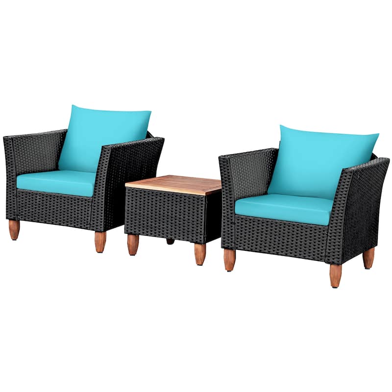 Patio 3-piece Outdoor Wicker Rattan Bistro Chair Set