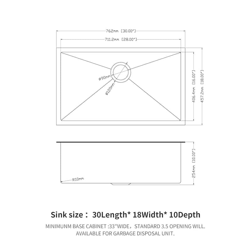 30 Inch Undermount 16 Gauge Single Bowl Stainless Steel Kitchen Sink in Gunmetal Black - 30'' x 18'' x 10''