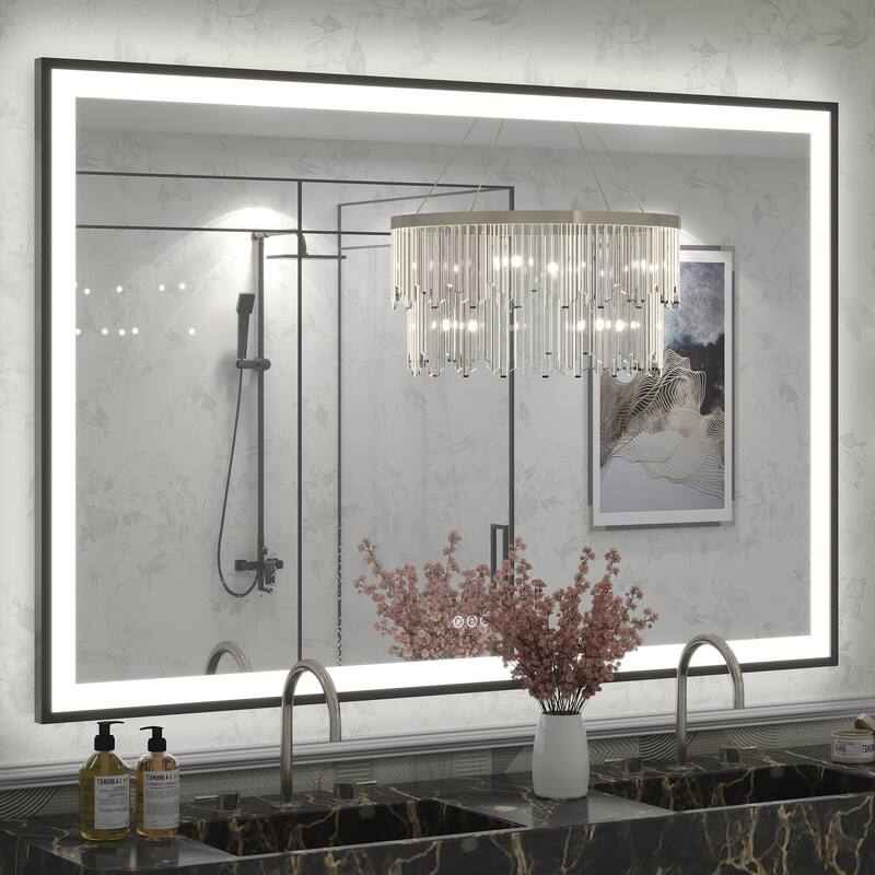 Extra Large Black Frame LED Bathroom Vanity Mirror with 3 Years Warranty and UL Certified - 60x40
