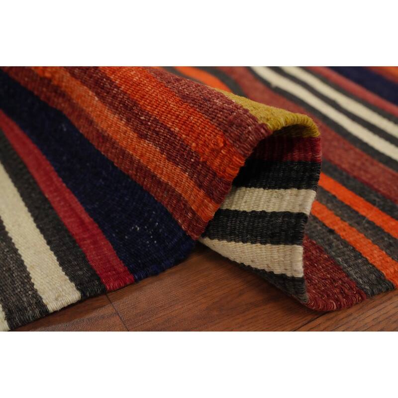 Hand Woven Oriental 100% Wool Carpet Southwestern Geometric Oranges & Rust Kilim Area Rug - 9' 7'' X 5' 1''