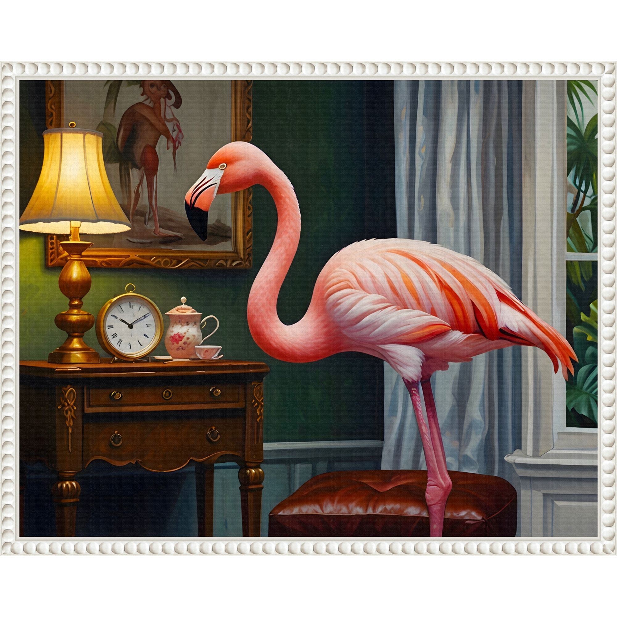 flamingo♡ Flamingos Cozy Corner by Kintsugi99 Framed Canvas Wall Art