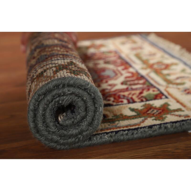 Geometric Blue Heriz Serapi Rug Handmade Oriental Wool Carpet - 2'0" x 3'0" - 2'0" x 3'0" - Blue