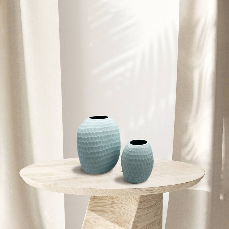 Set of 2 Decorative Handmade Oval Modern Flower Vase in Blue