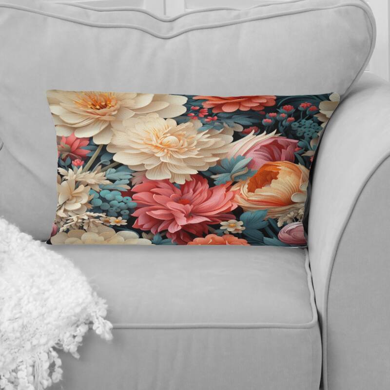 Designart "Fantasy Foliage Botanical Peonies Pattern" Floral Printed Throw Pillow - 12 x 20