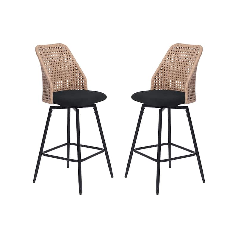 2 Set Wicker 27" Upholstered Counter Bar Stool With Back