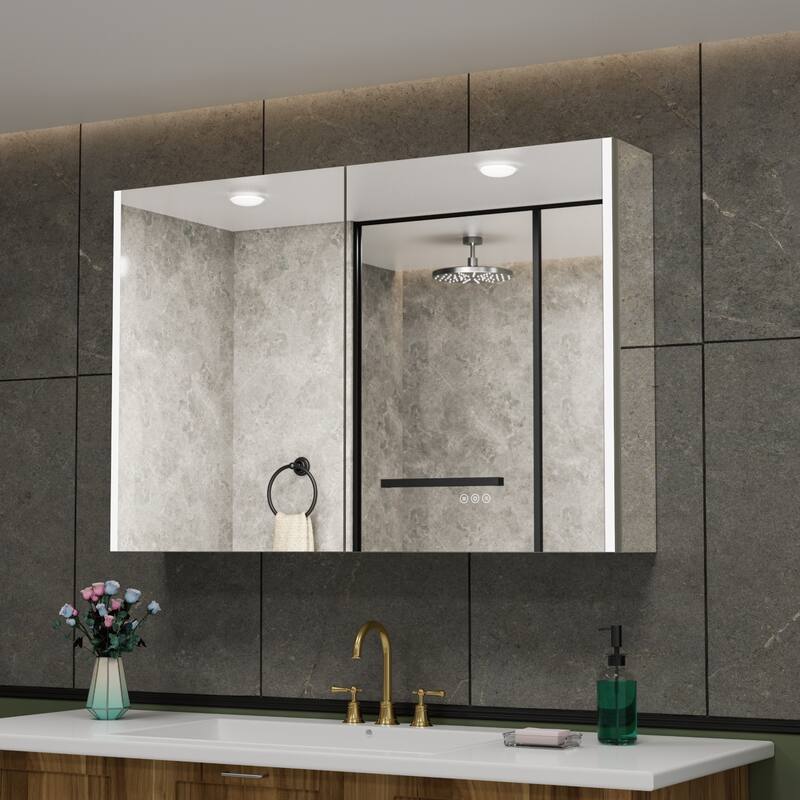 Chloe LED Medicine Cabinet with Mirror, Dimmable, Anti-fog, Adjustable Glass Shelves, Recessed or Surface Mount - 48 in. W x 32 in. H