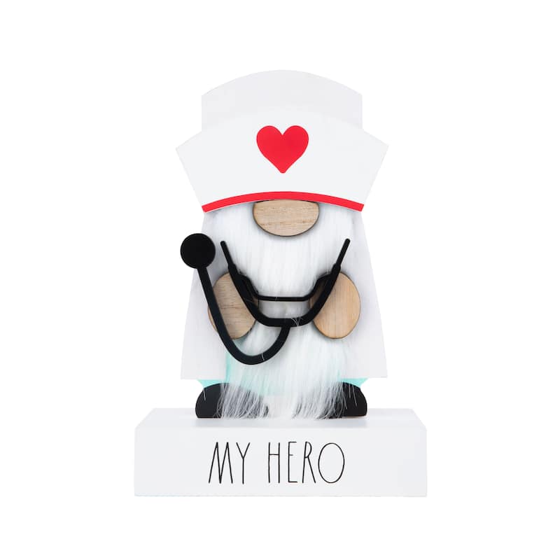 Rae Dunn Wooden Gnome Doctor/Nurse Themed Desktop Décor