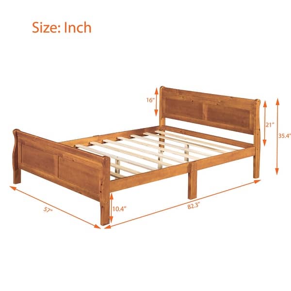 dimension image slide 6 of 9, Classic Wood Platform Bed with Headboard and Footboard, Solid Wood Bed Frame, Easy to Assemble, No Box Spring Needed