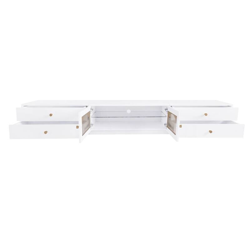 86.6" Modern TV Stand with Fluted Glass Doors
