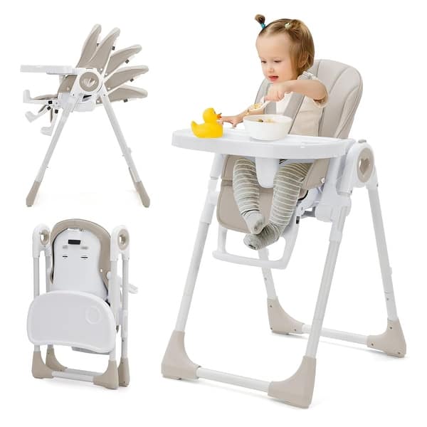 slide 2 of 21, Foldable High Chairs for Babies and Toddlers with 7 Height and 5 Recline Adjustable Backrest Grey